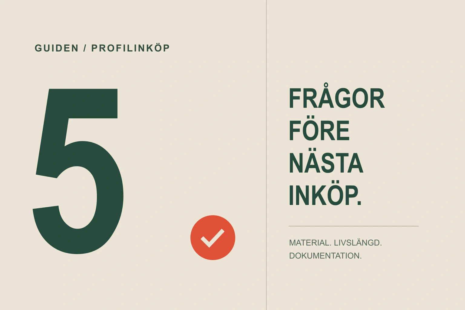 Stor grön femma och texten Frågor före nästa inköp på varm beige bakgrund