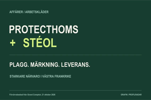 Protecthoms och Stéol sammanförs i en grafisk illustration om arbetskläder, märkning och leverans.