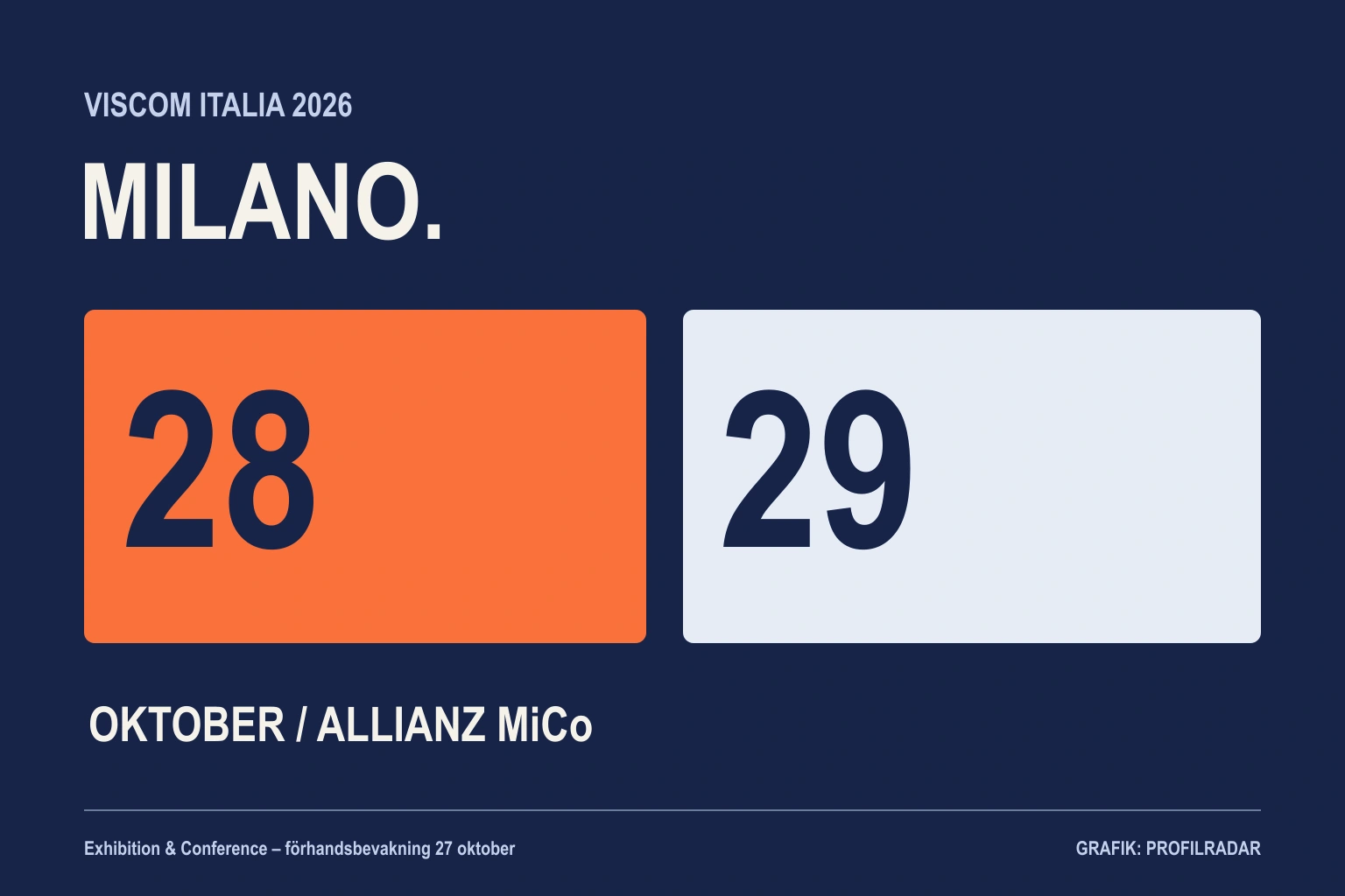 Evenemangsgrafik för Viscom Italia i Milano den 28 och 29 oktober 2026.