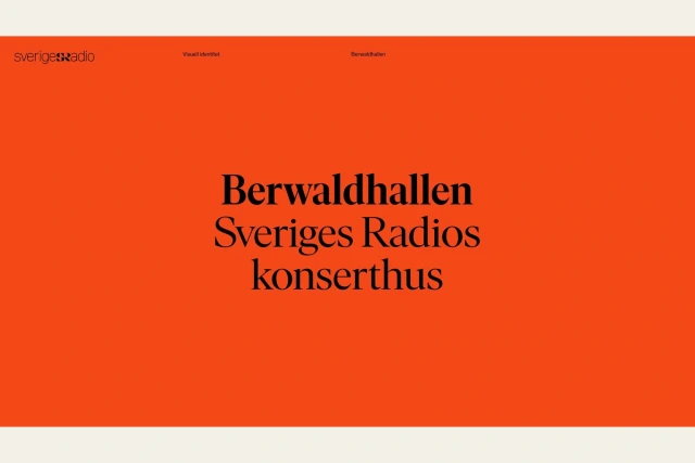 Officiellt exempel från Berwaldhallens nya visuella identitet med orange och röd typografi
